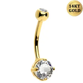 14K Gold Belly Ring 14G Round CZ Diamond Belly Button Ring