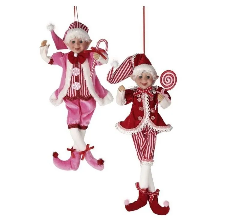 18" Red & Pink Sweets Pixie Elf Set Of 2