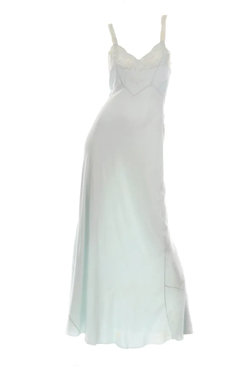 1930s Kristina Handmade Light Blue Silk Bias Cut Nightgown