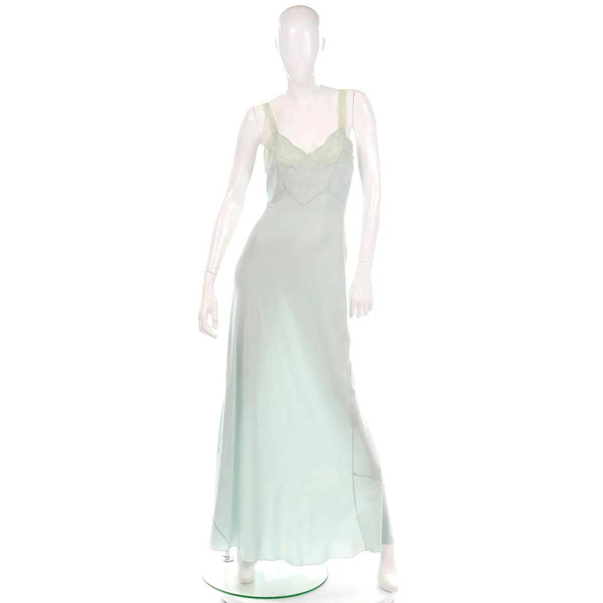 1930s Kristina Handmade Light Blue Silk Bias Cut Nightgown