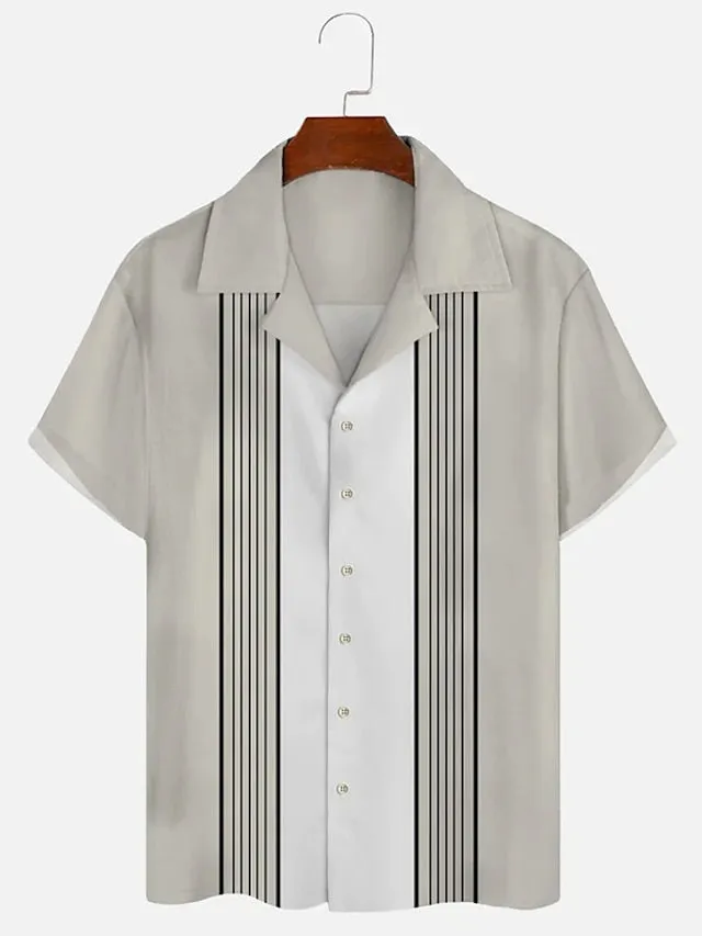 1950s Style Men's Comfortable Camp Collar Shirt with Color Block Print