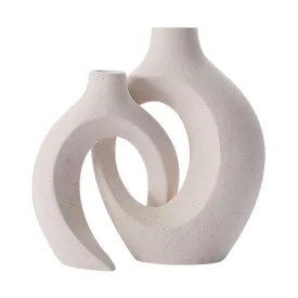 2Pcs Nordic Ceramic Vase Snuggle Set in White Matte