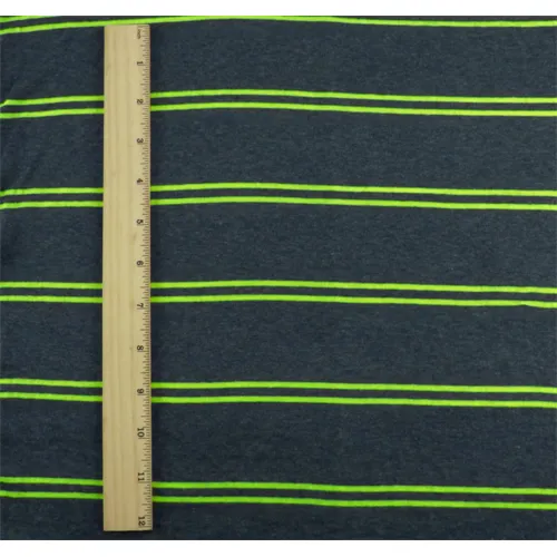 3 3/4 YD PC-Navy Blue/Neon Yellow Stripe Jersey Fabric