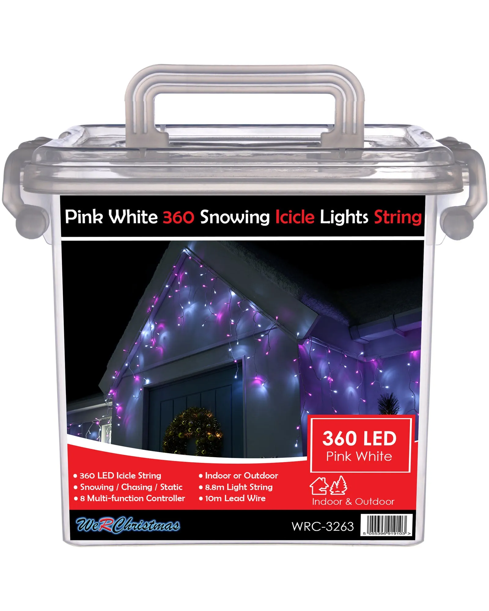 360 Icicle LED Light String, Pink/White, 8.8 m