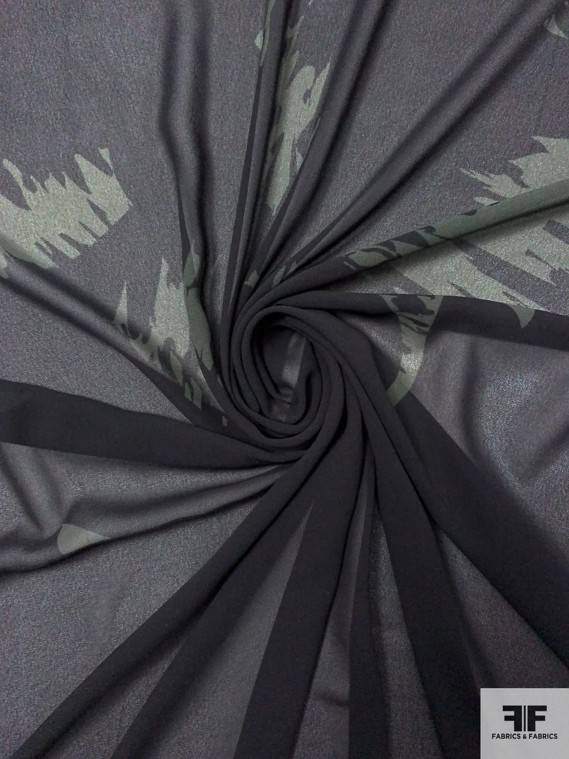 Abstract Printed Polyester Chiffon - Army Sage Green / Black