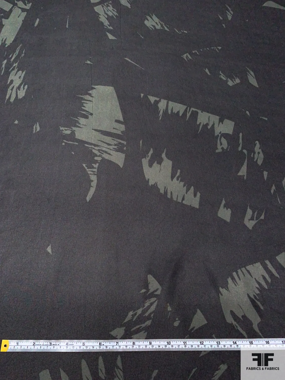 Abstract Printed Polyester Chiffon - Army Sage Green / Black