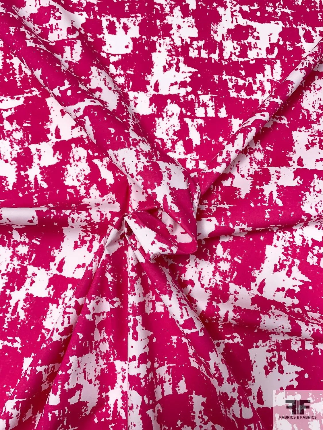 Abstract Spray Paint Printed Stretch Cotton Poplin - Berry Pink / Off-White