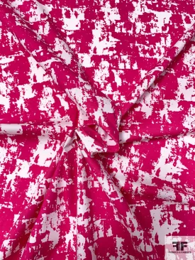 Abstract Spray Paint Printed Stretch Cotton Poplin - Berry Pink / Off-White