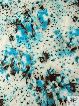 Abstract Tie-Dye Printed Stretch Cotton Sateen - Turquoise / Brown / Off-White