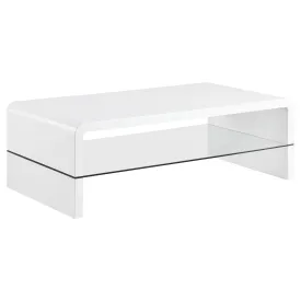 Airell Rectangular Coffee Table with Shelf White High Gloss