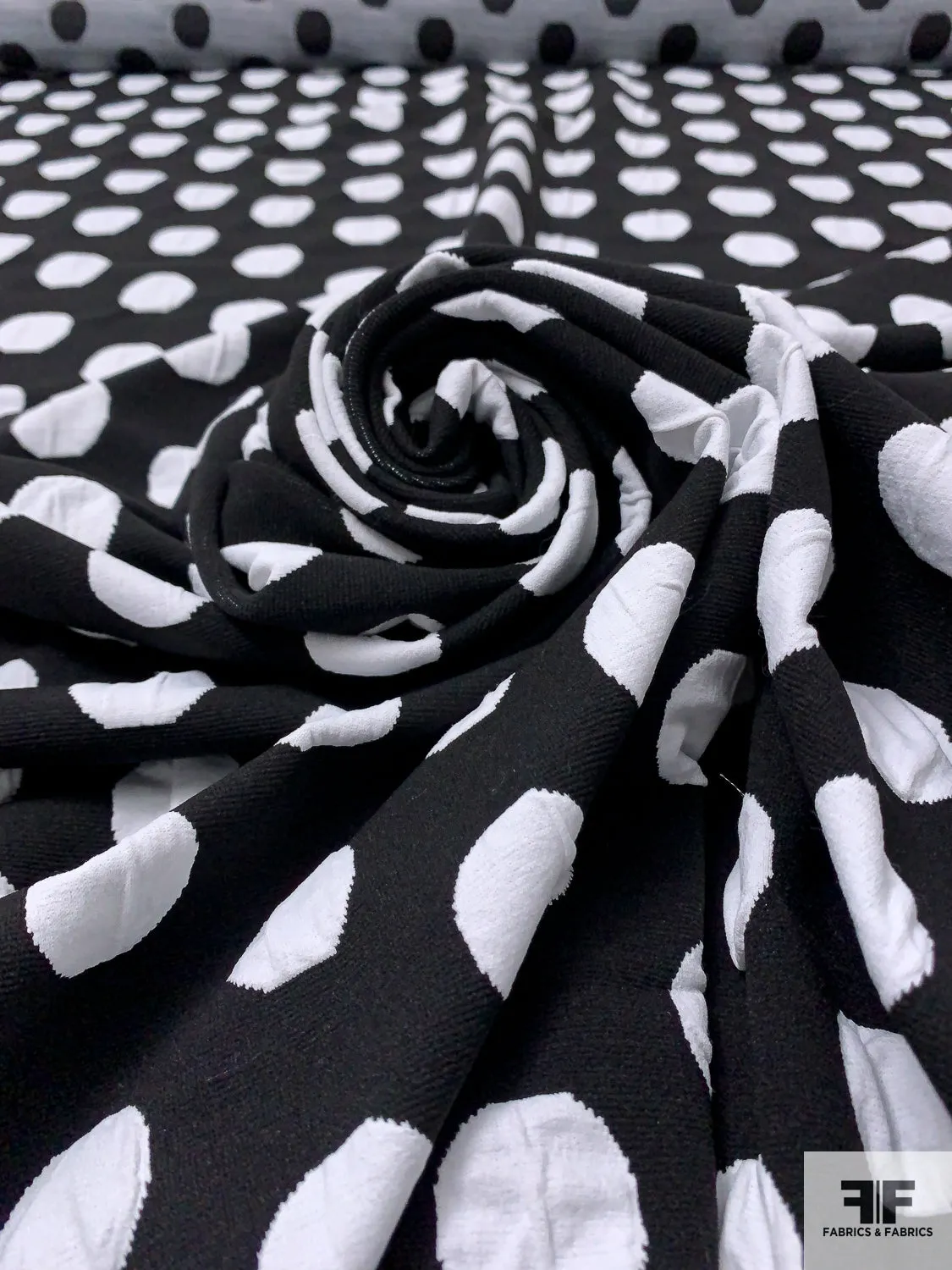 Angular Circles Heavy Stretch Polyester Knit - Black / White / Taupe