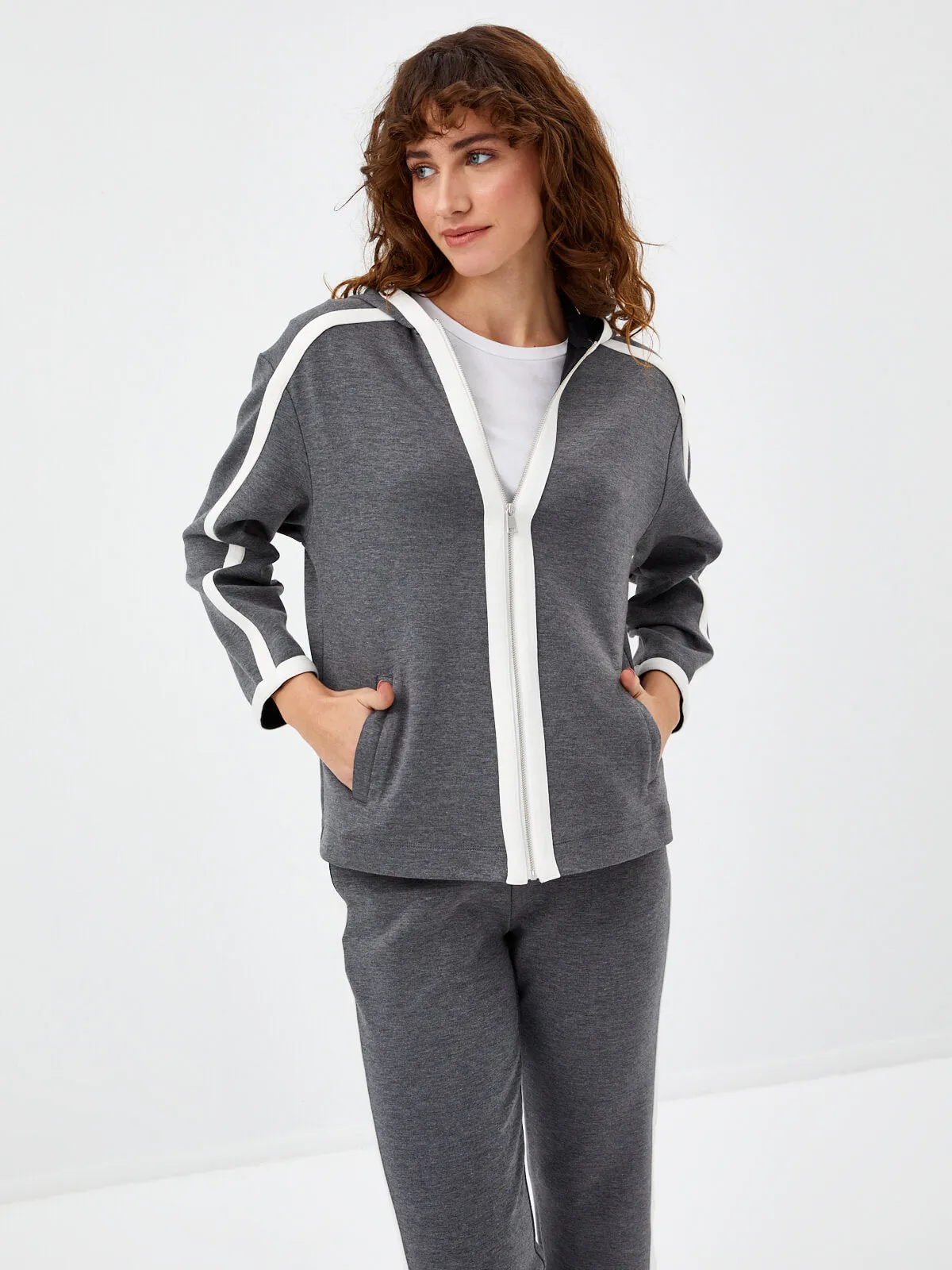 Anthracite Hooded Tracksuit Top with Contrast Band Detail 68338