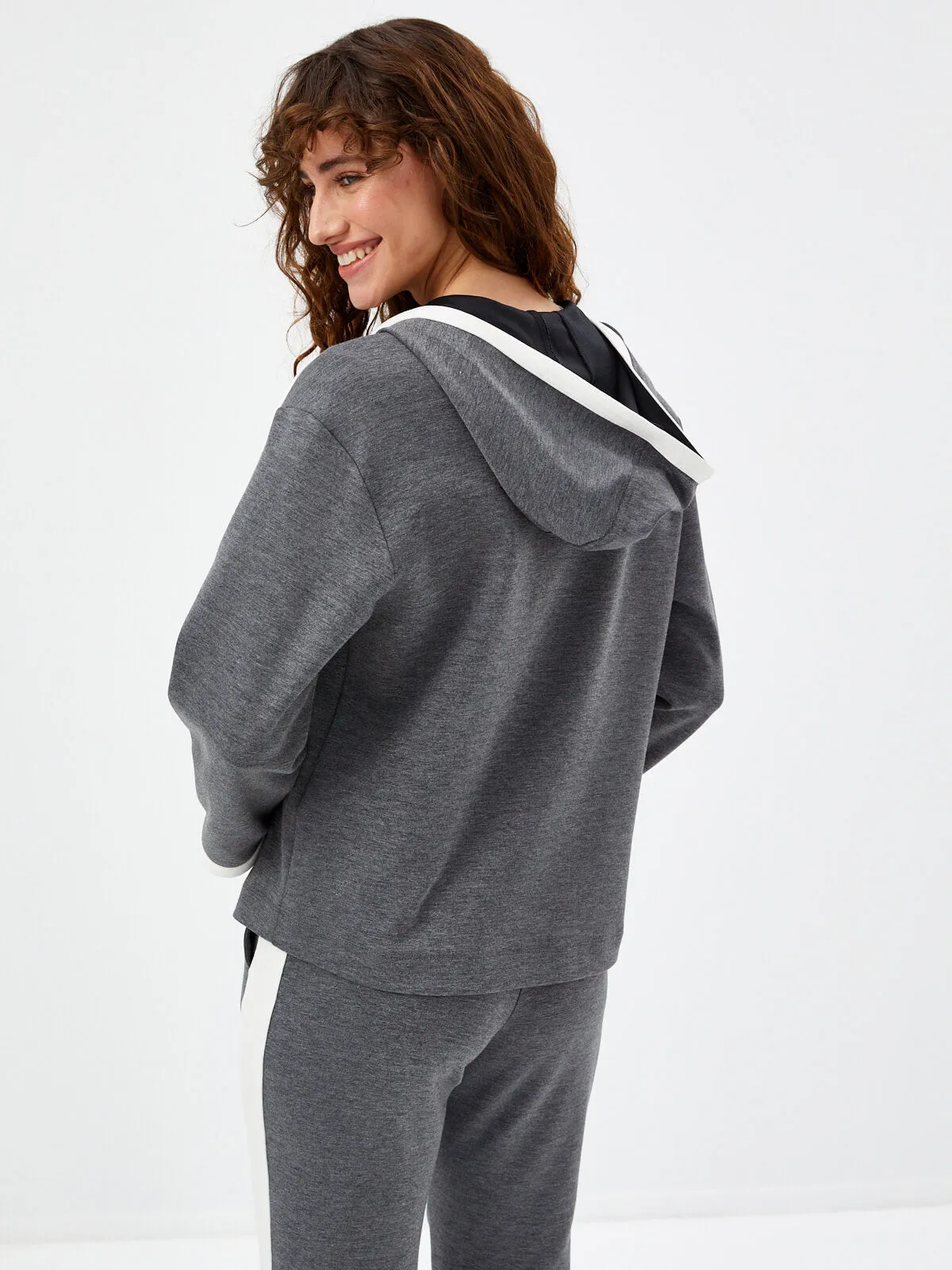 Anthracite Hooded Tracksuit Top with Contrast Band Detail 68338