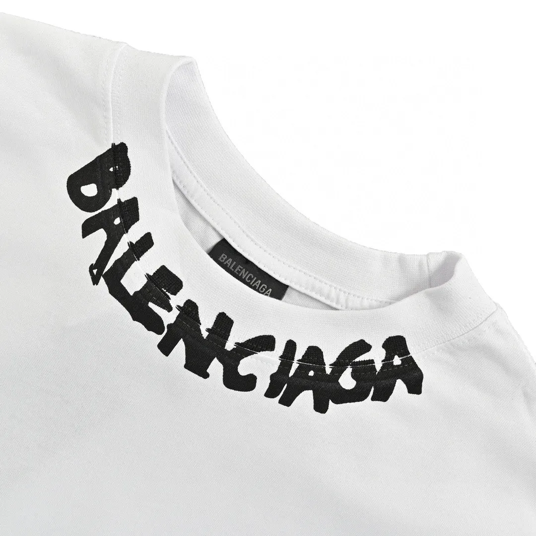 White Balenciaga Distorted Logo Graphic T-Shirt for Men - Premium Designer Wear