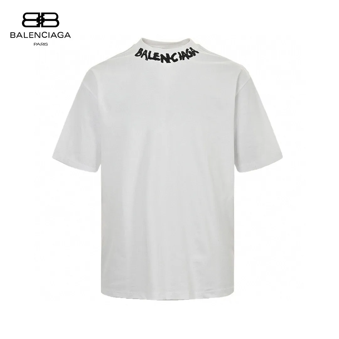 White Balenciaga Distorted Logo Graphic T-Shirt for Men - Premium Designer Wear