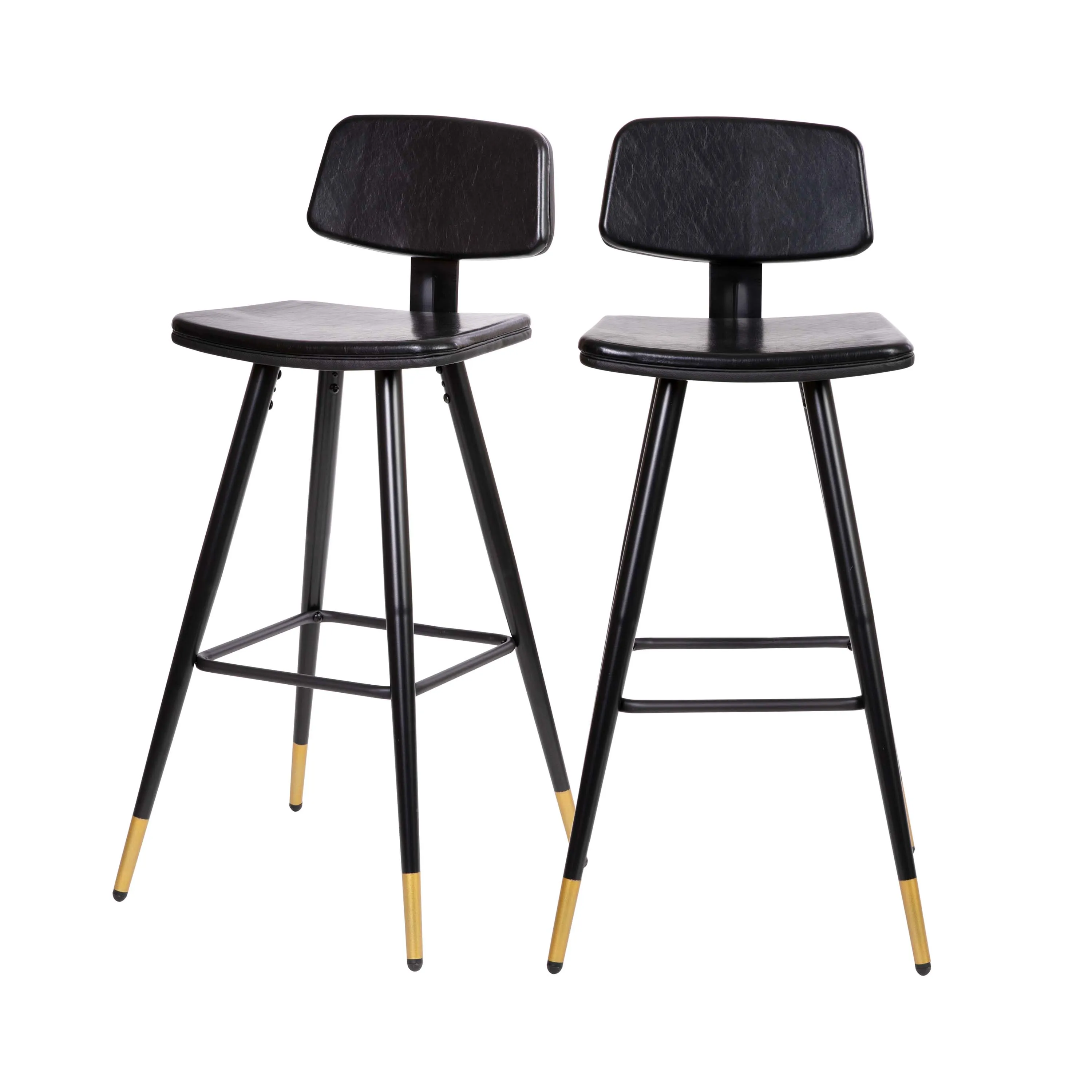 Bianca Gold Tip Leg Low Back Restaurant Barstool Black Upholstery Black Iron Finish