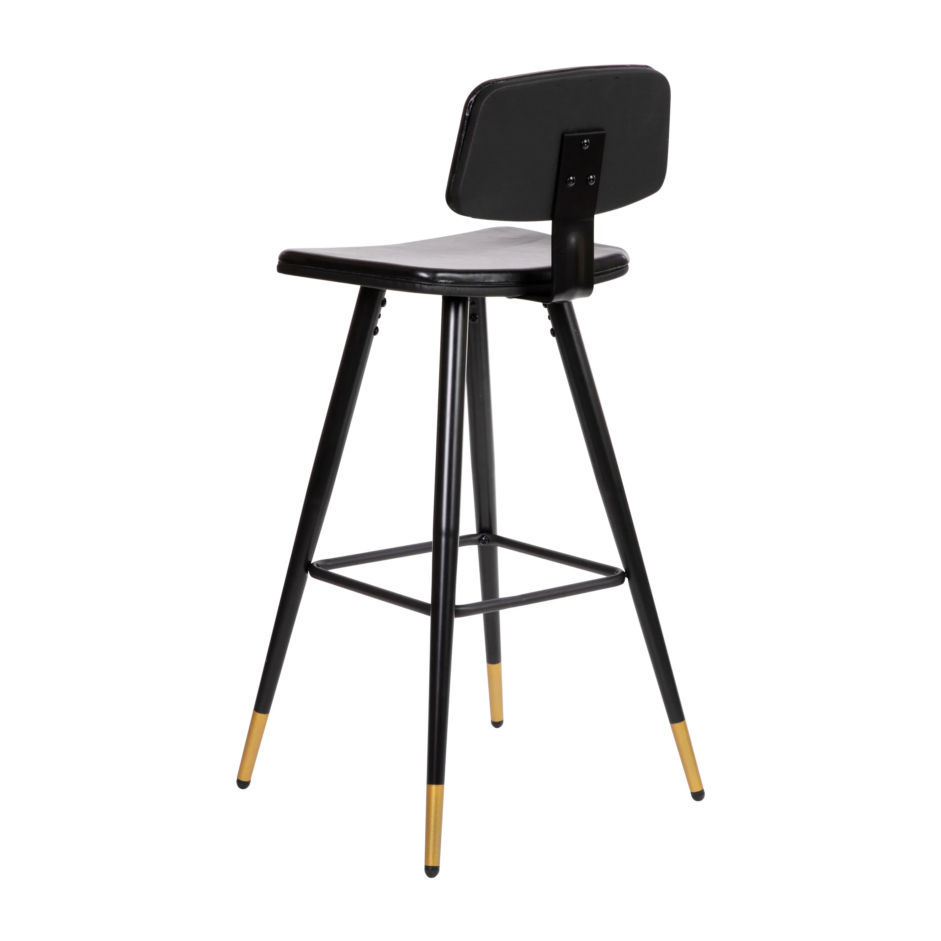 Bianca Gold Tip Leg Low Back Restaurant Barstool Black Upholstery Black Iron Finish