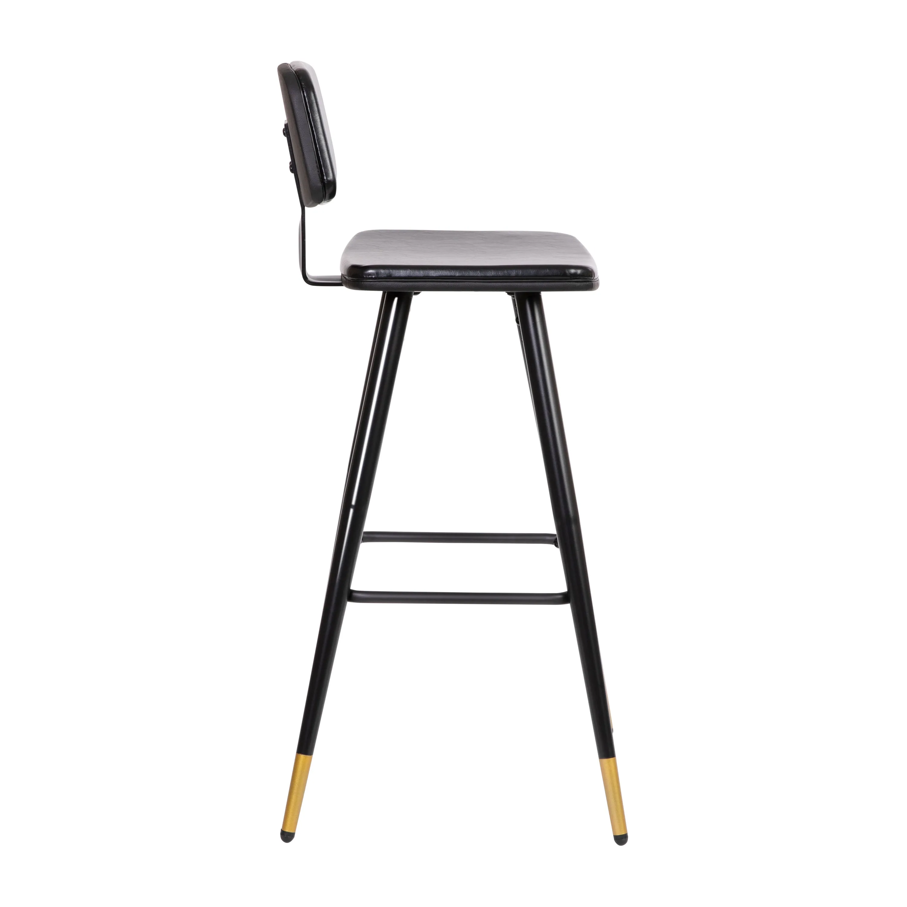 Bianca Gold Tip Leg Low Back Restaurant Barstool Black Upholstery Black Iron Finish