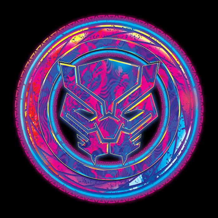 Black Panther: Neon Logo - Marvel Official Black T-shirt