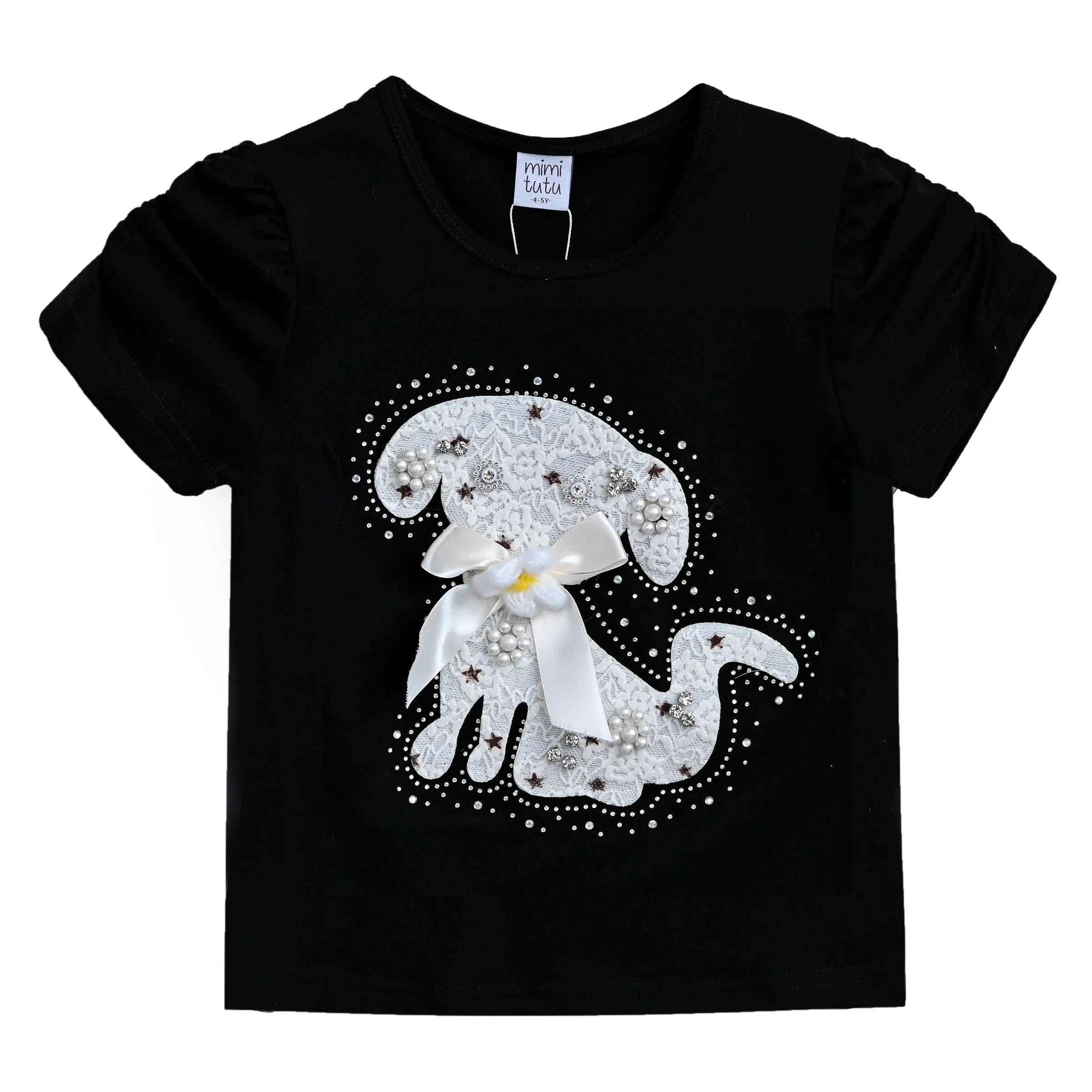 Black Puppy Applique T-Shirt