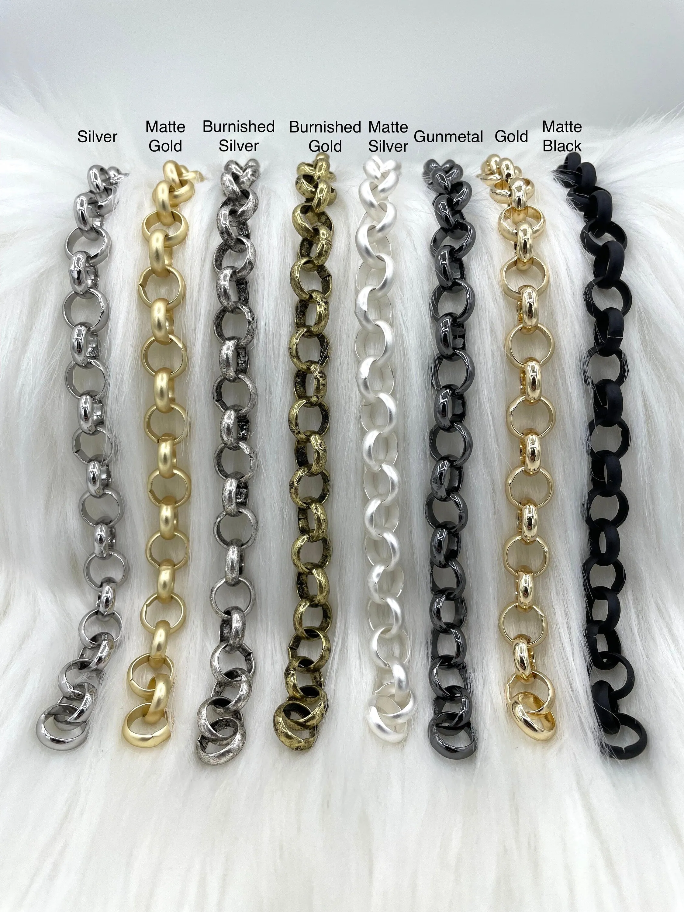 Brass Cable Rolo Chain Round  sold by the foot. 10mm. Large Size Rolo Chain Electroplated , 8 finishes available. Fast ship