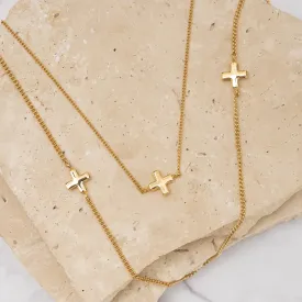 Carmen 14k gold plated 3 cross necklace