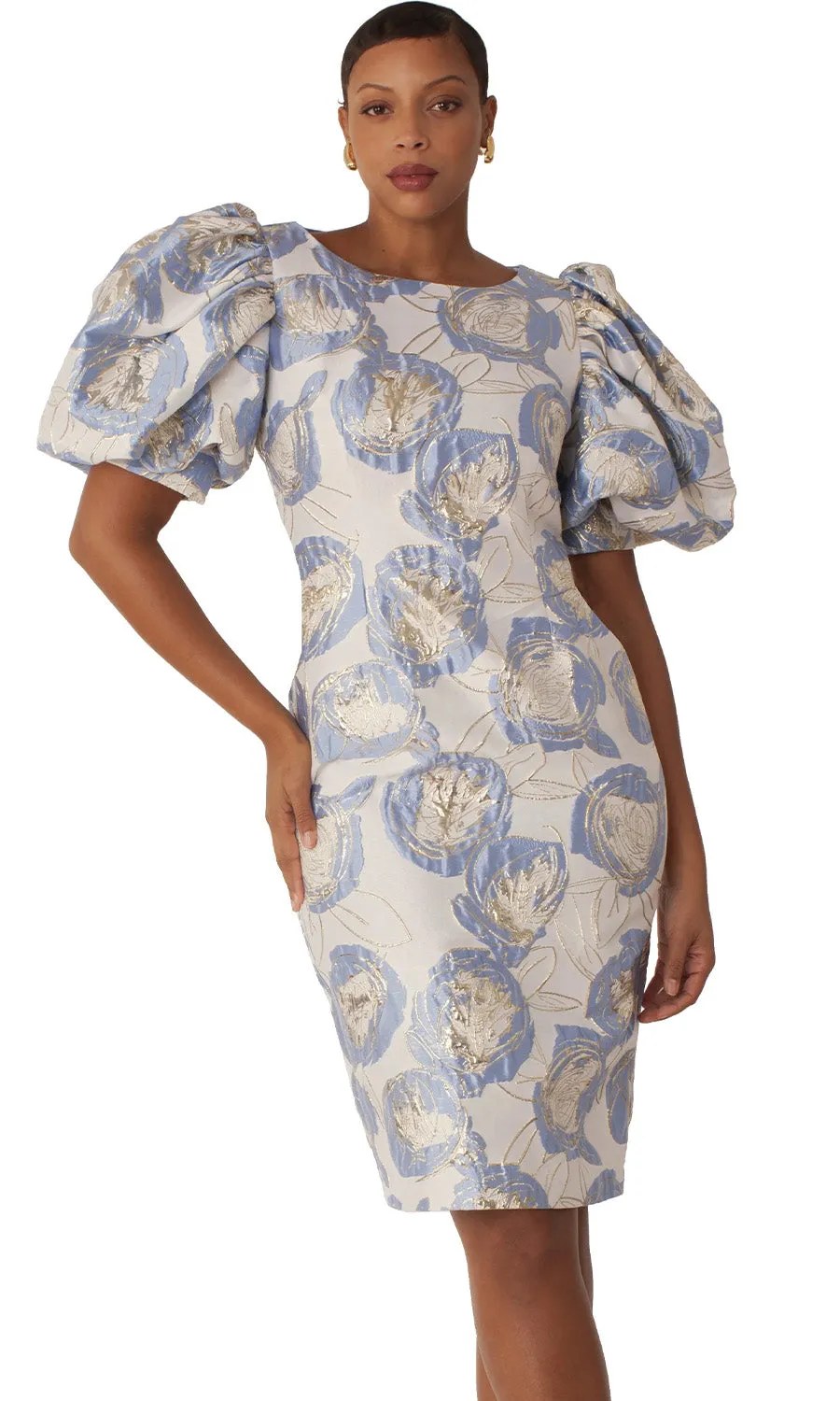 Chancele Church Dress 9731C-Blue/Silver