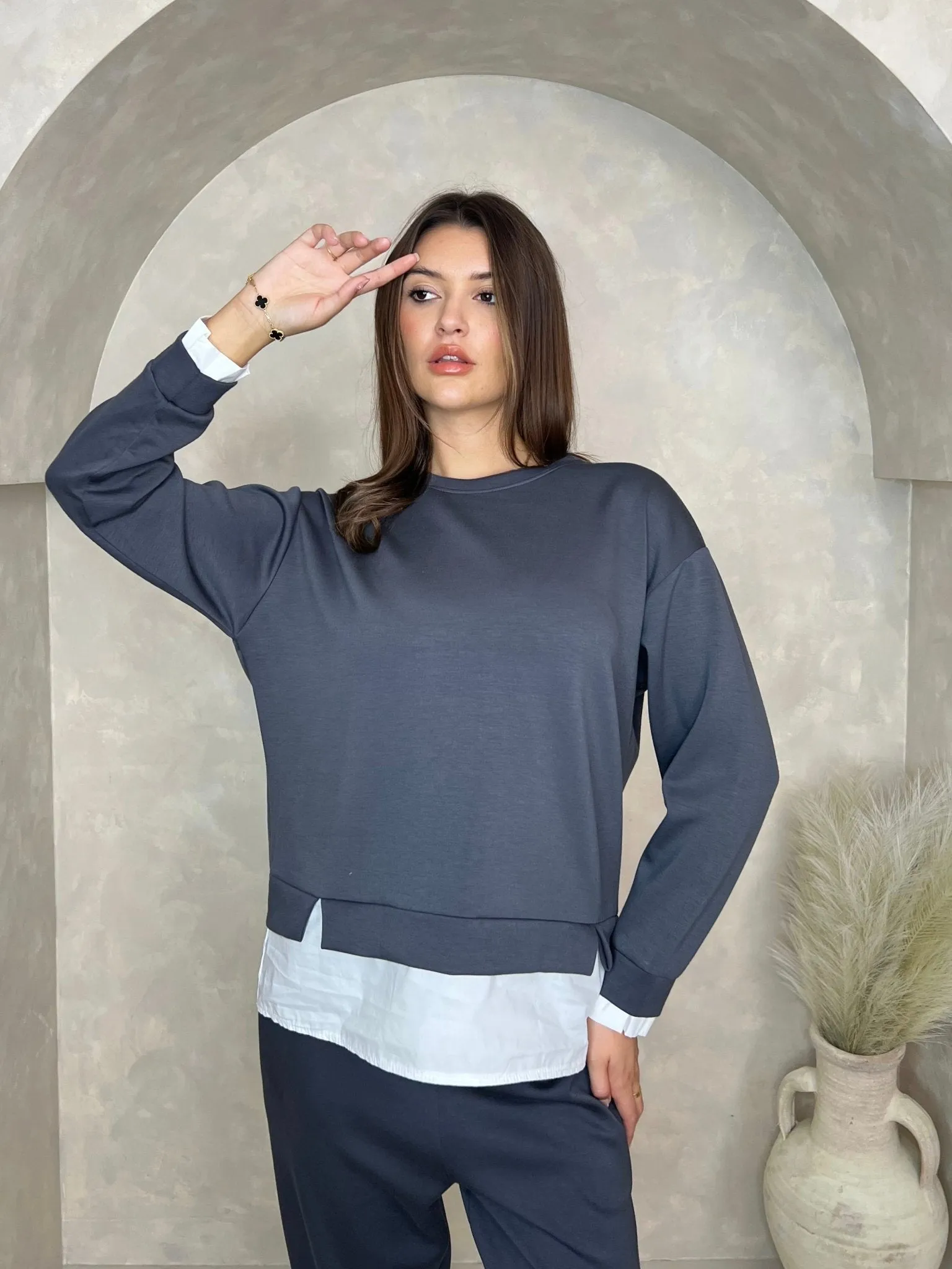 Charcoal Contrast Hem Sweatshirt