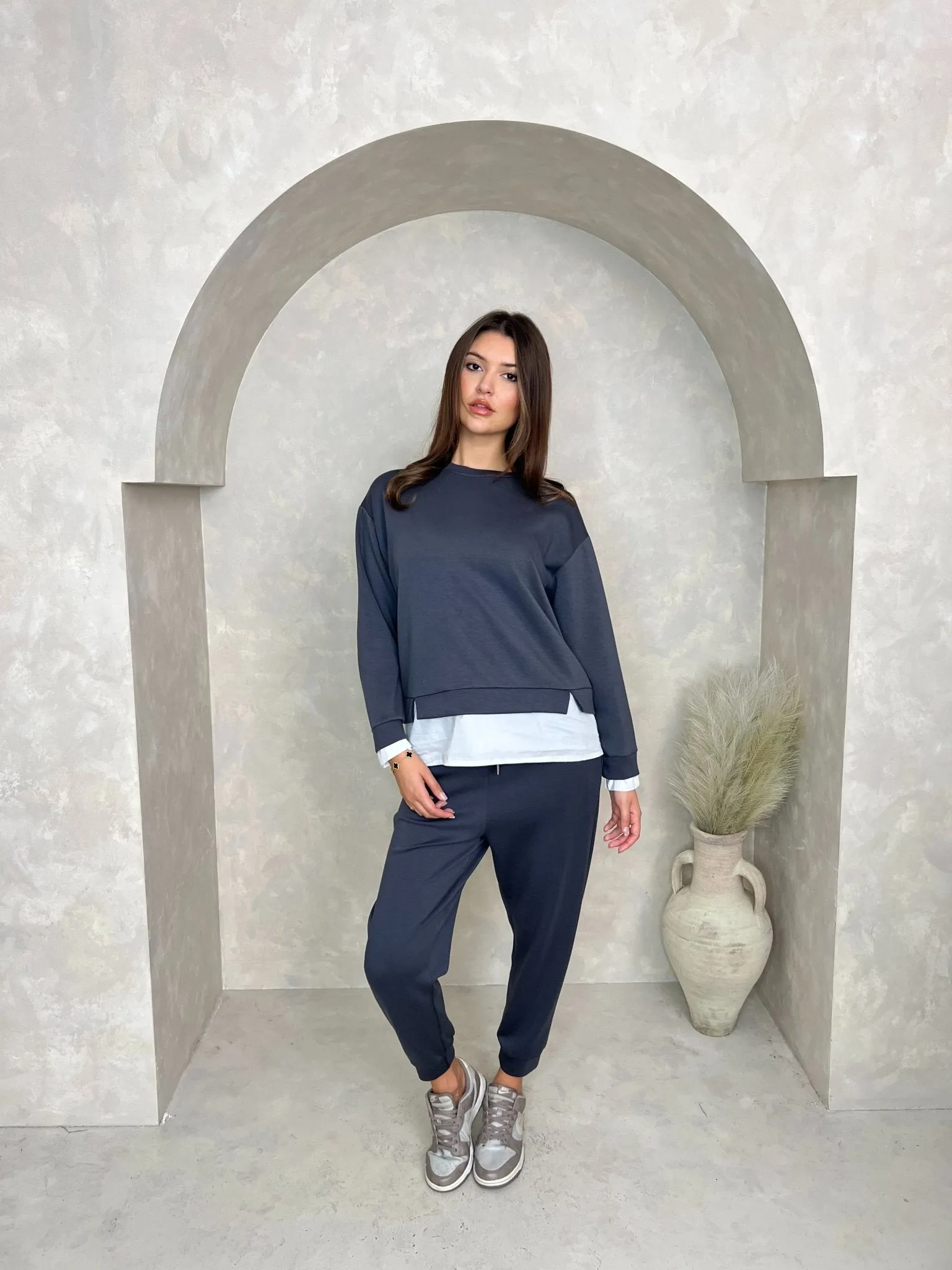 Charcoal Contrast Hem Sweatshirt