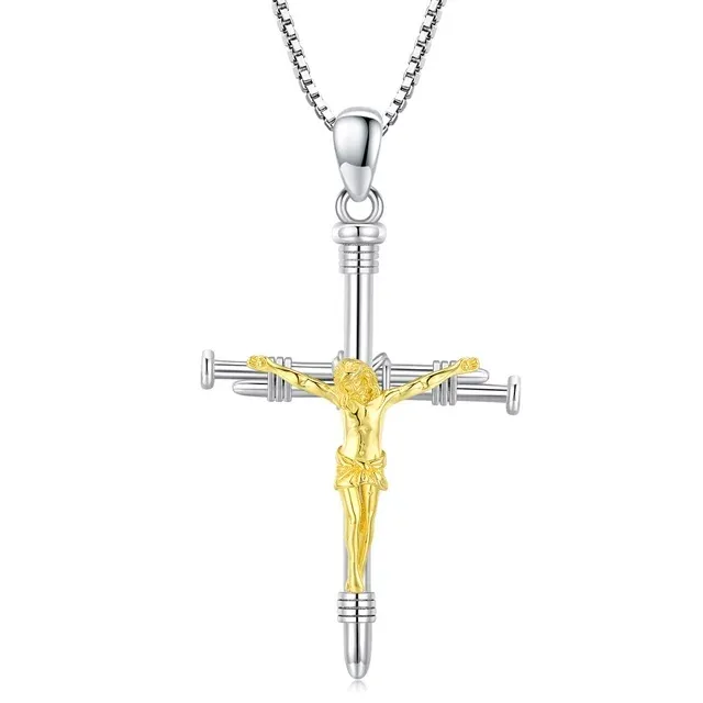 Coachuhhar Jesus Necklace 925 Sterling Silver Christ Crucifixion Cross Pendant Necklace Crucifix Religious Amulet Jewelry Gifts for Women Men Girls