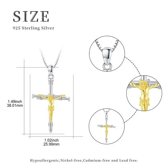 Coachuhhar Jesus Necklace 925 Sterling Silver Christ Crucifixion Cross Pendant Necklace Crucifix Religious Amulet Jewelry Gifts for Women Men Girls