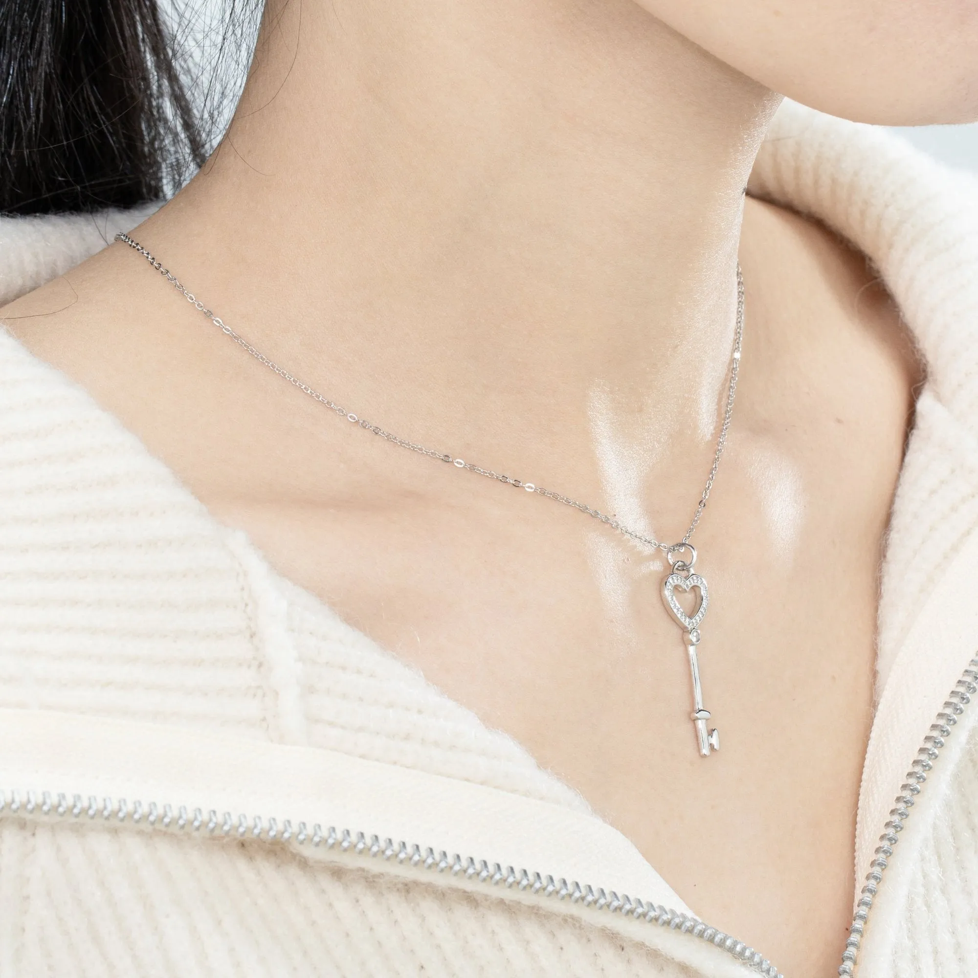 Crystal Pave Key To My Heart Chain Necklace