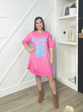 Don't Worry Be Hoppy on Pink T-Shirt Dress