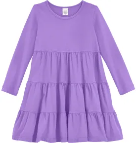 Girls Soft Cotton Jersey Long Sleeve Tiered Dress | Deep Purple