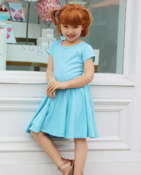 Girls Soft Cotton Jersey Short Sleeve Twirly Dress | Candy Apple