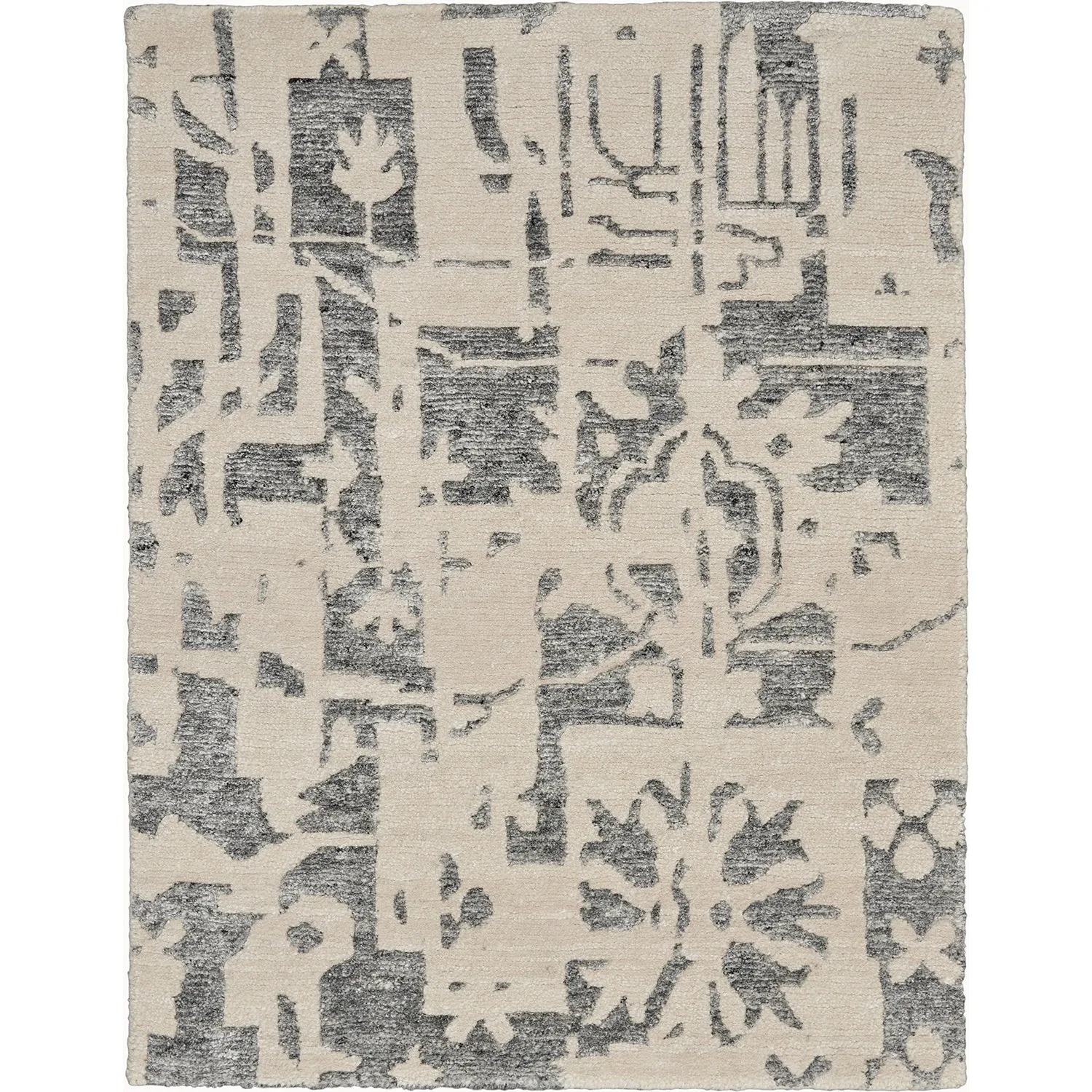 Grey & Cream Essentials Modern Bamboo Silk Wool Rug