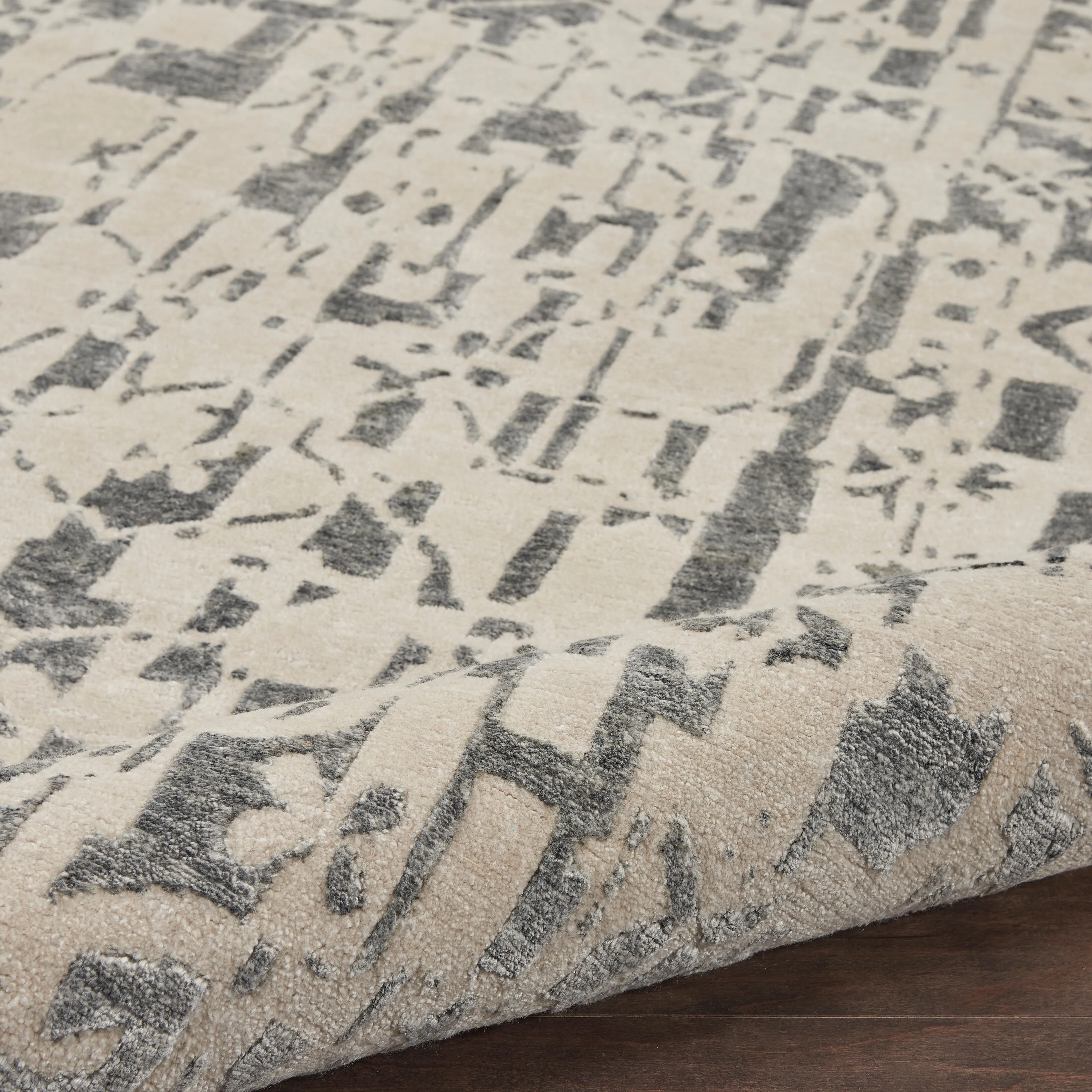 Grey & Cream Essentials Modern Bamboo Silk Wool Rug