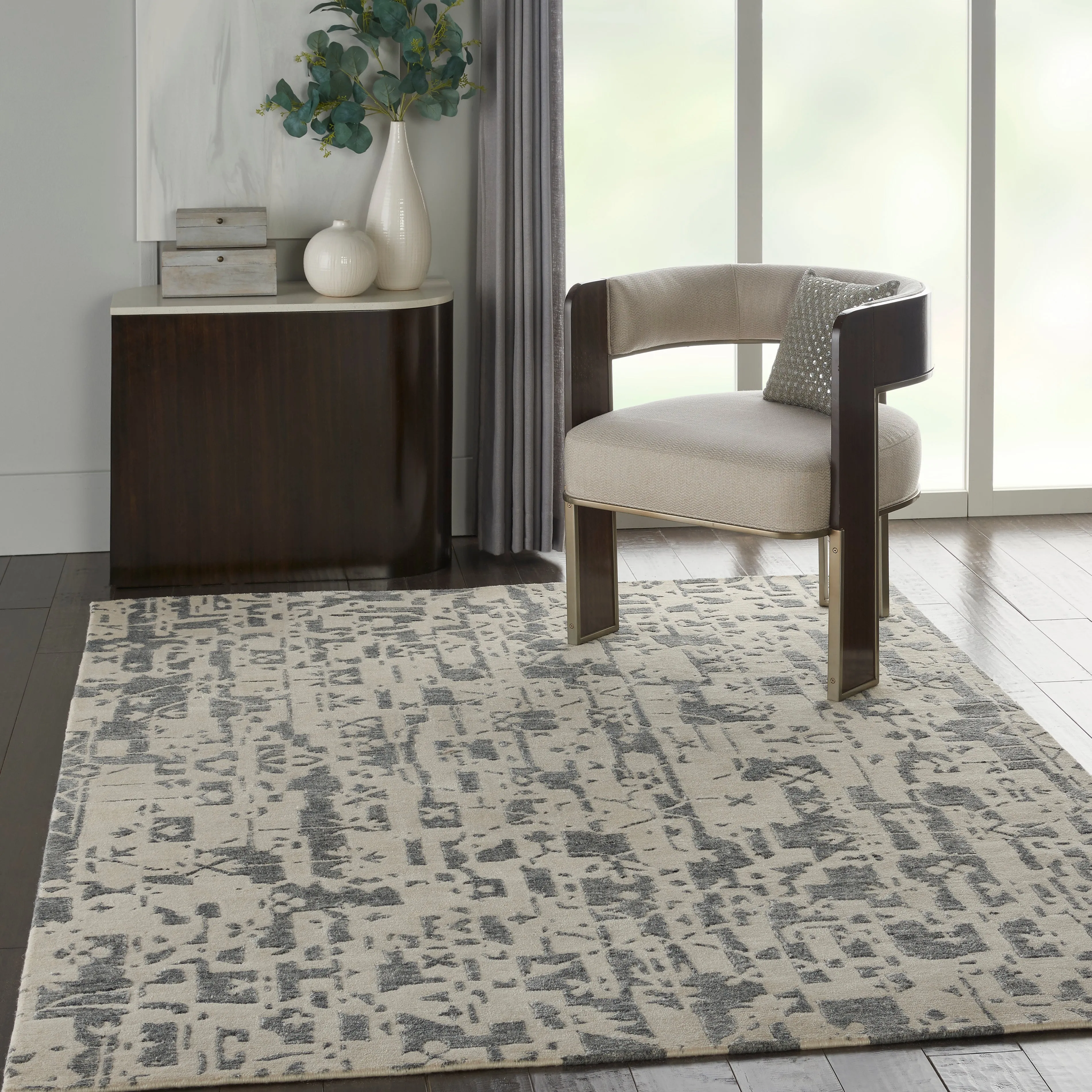 Grey & Cream Essentials Modern Bamboo Silk Wool Rug