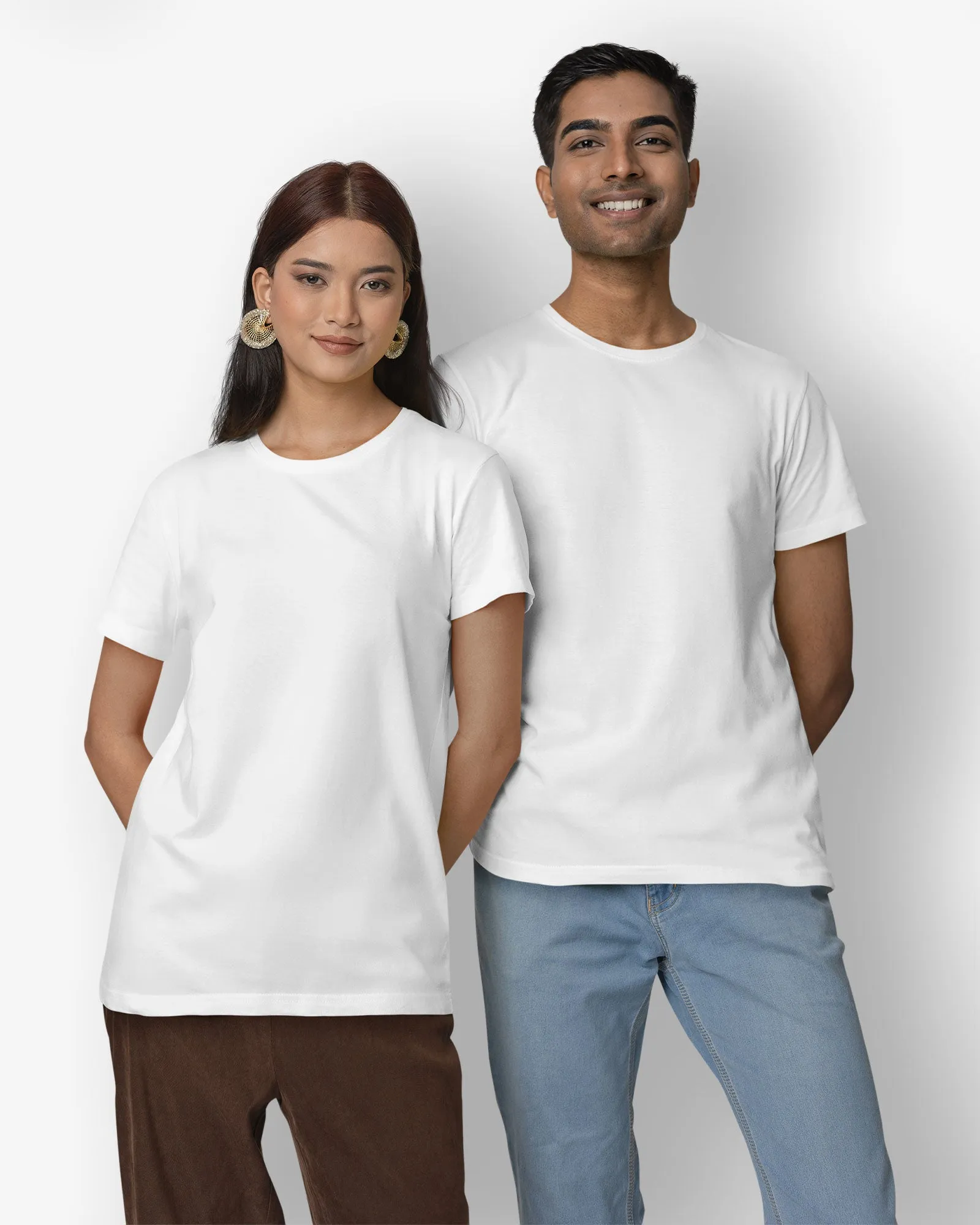 Half Sleeves Crew Neck: Solid White