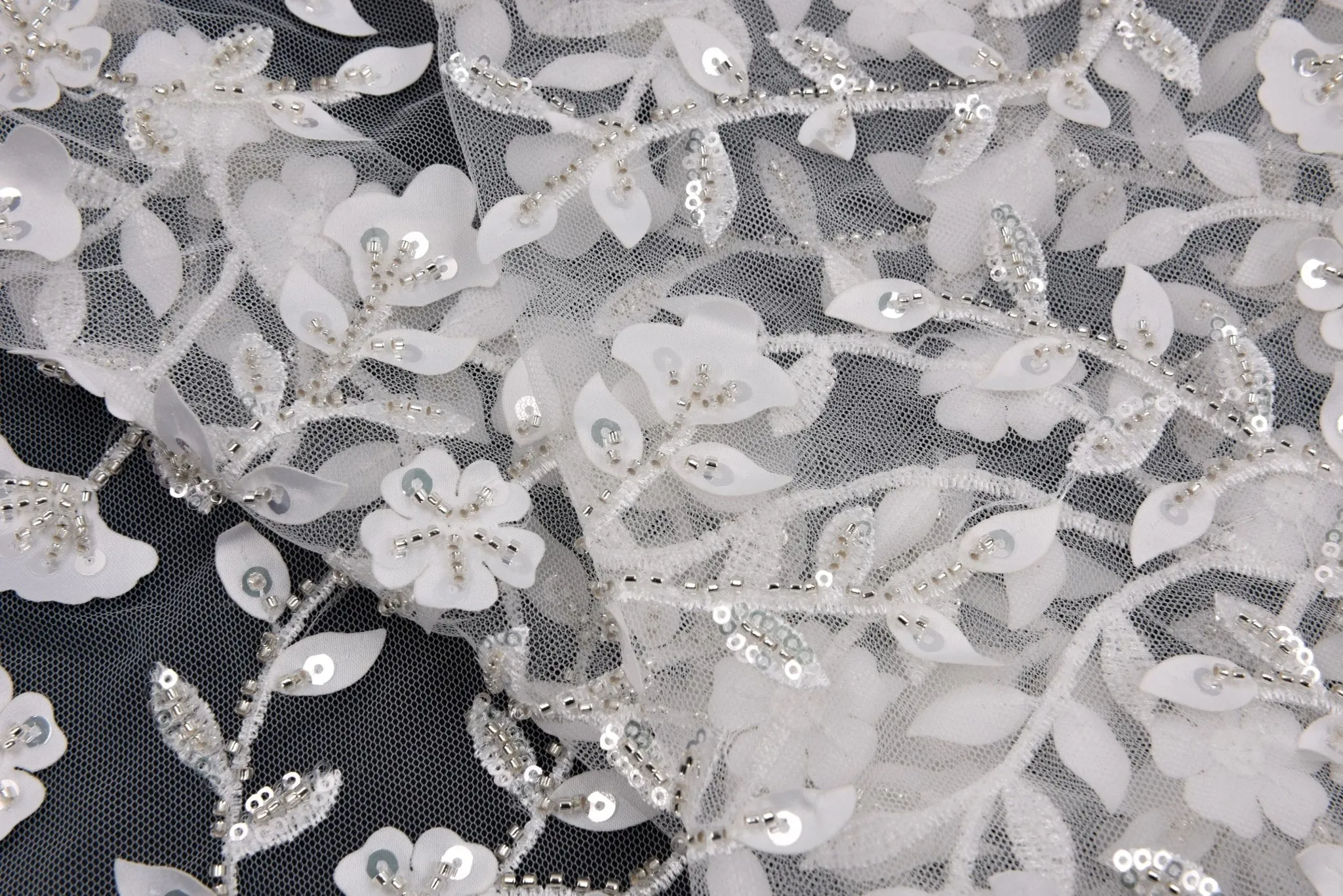 Nylon Tulle Bridal Wear 3d Embroidery Fabric