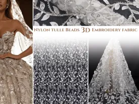 Nylon Tulle Bridal Wear 3d Embroidery Fabric