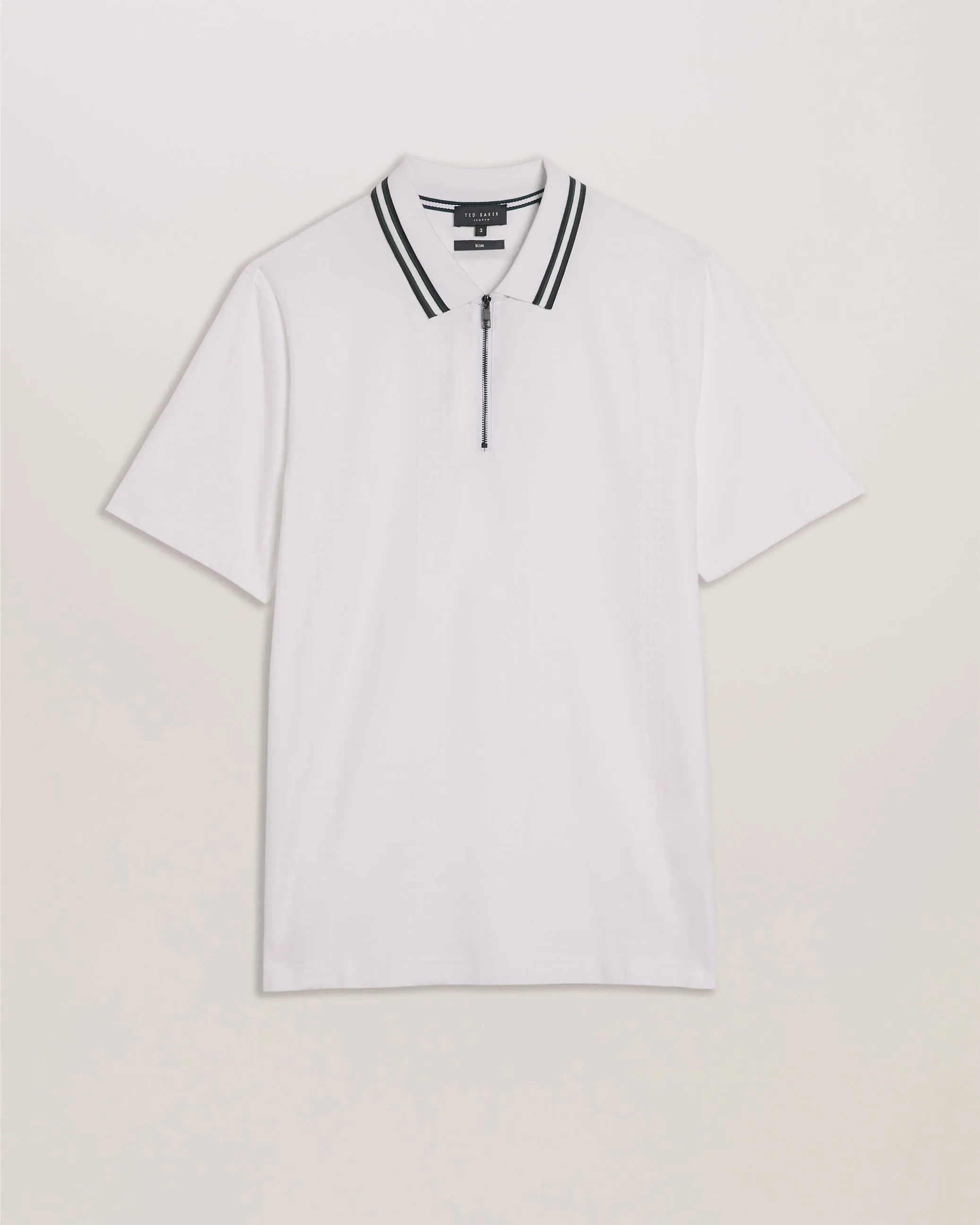 Orbite Slim Fit Jacquard Zip Polo Shirt White