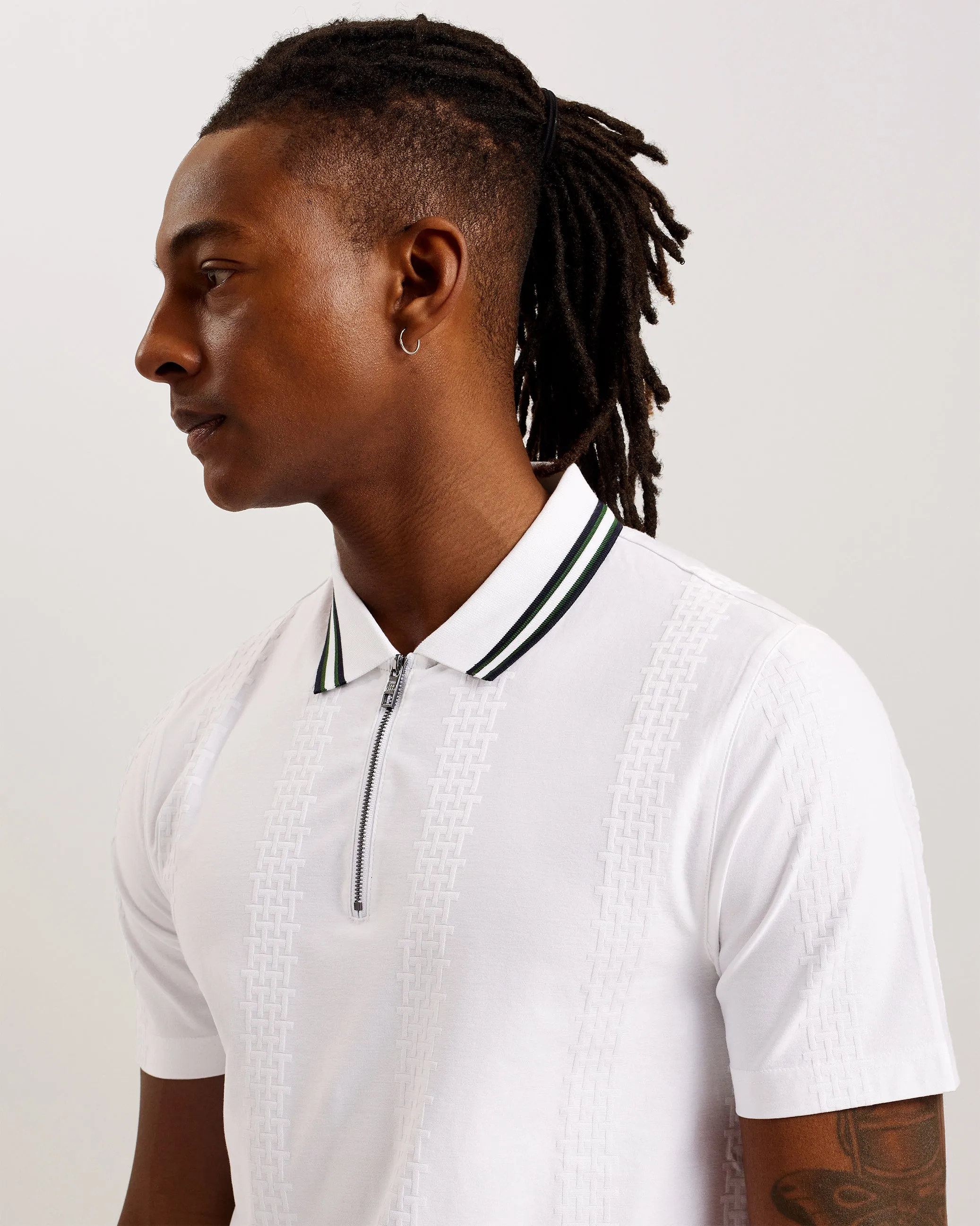 Orbite Slim Fit Jacquard Zip Polo Shirt White