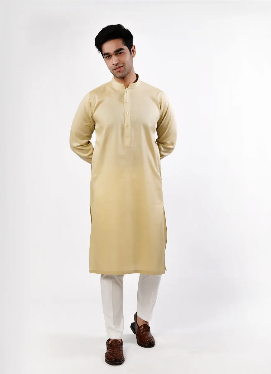 Pale Yellow Dotted Dobby Design Phantom Cotton Kurta