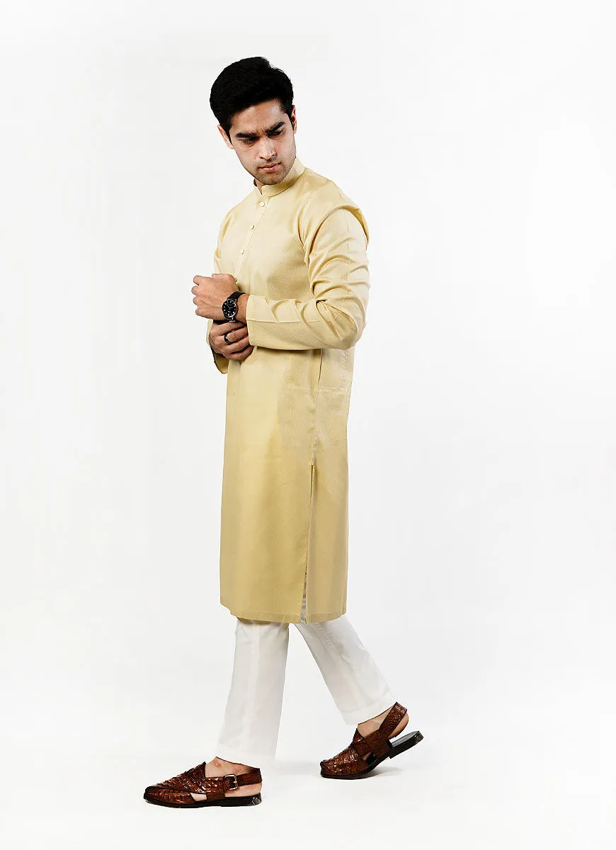 Pale Yellow Dotted Dobby Design Phantom Cotton Kurta