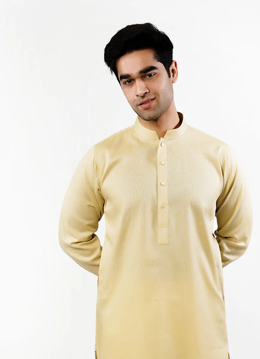 Pale Yellow Dotted Dobby Design Phantom Cotton Kurta