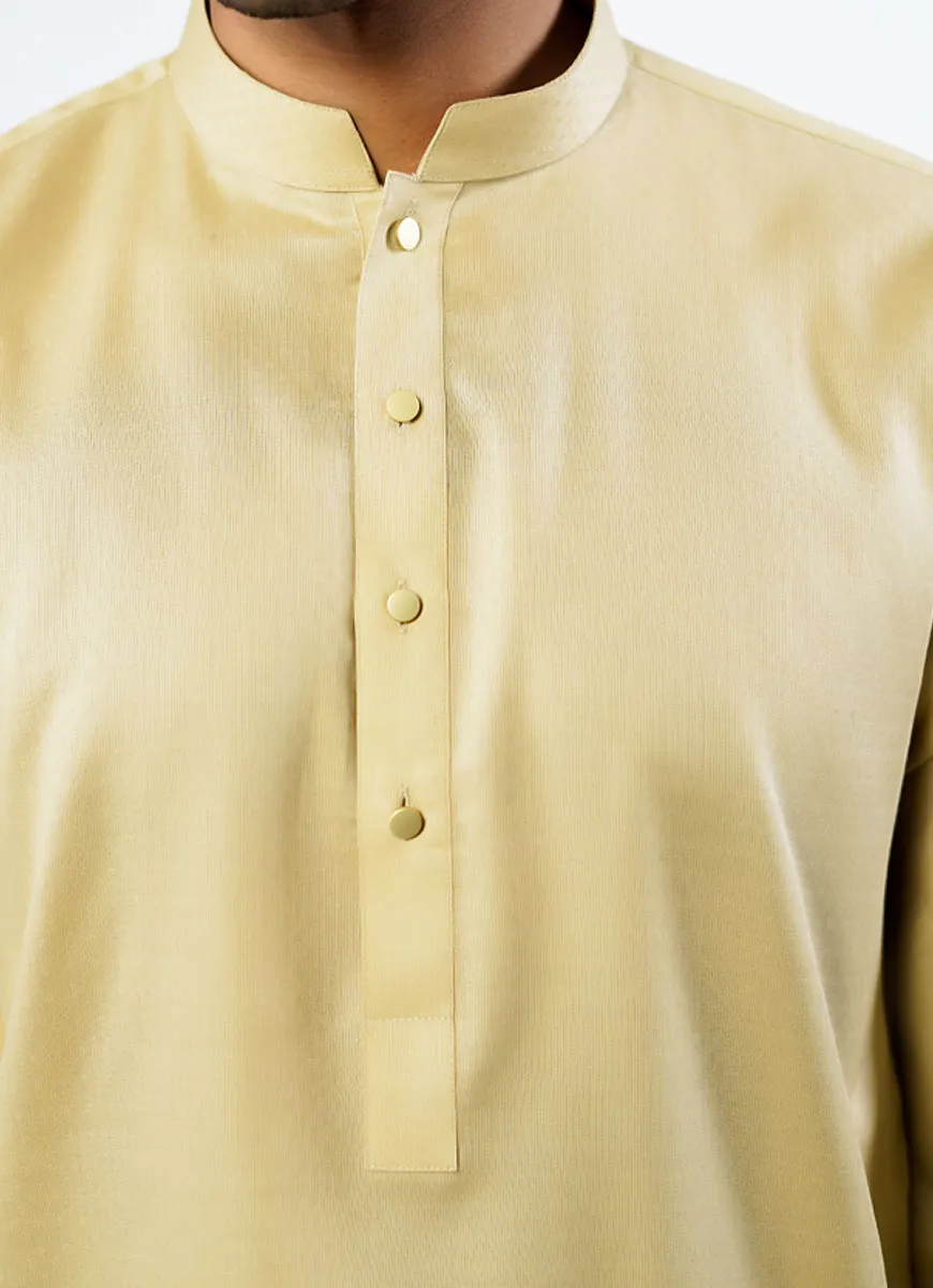 Pale Yellow Dotted Dobby Design Phantom Cotton Kurta