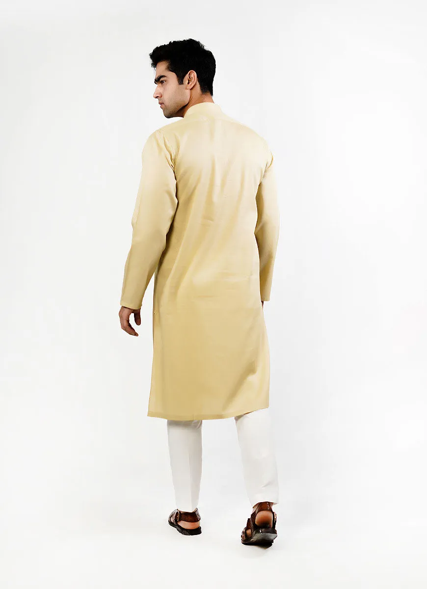 Pale Yellow Dotted Dobby Design Phantom Cotton Kurta