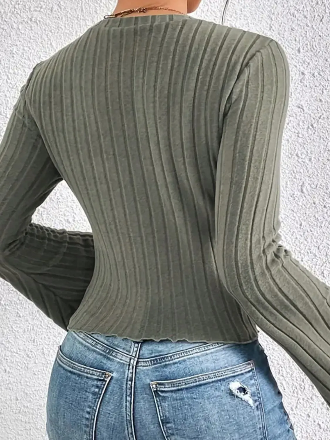 Ribbed Flare Sleeve T-Shirt