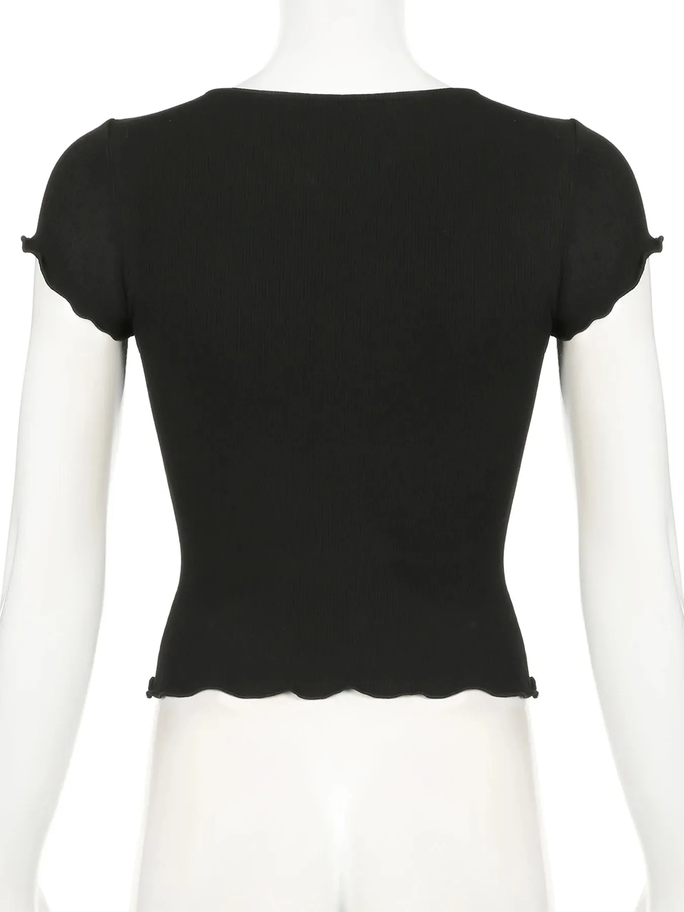 'Sweet Tooth' Black Patchwork Lace Trim Cropped T Shirt